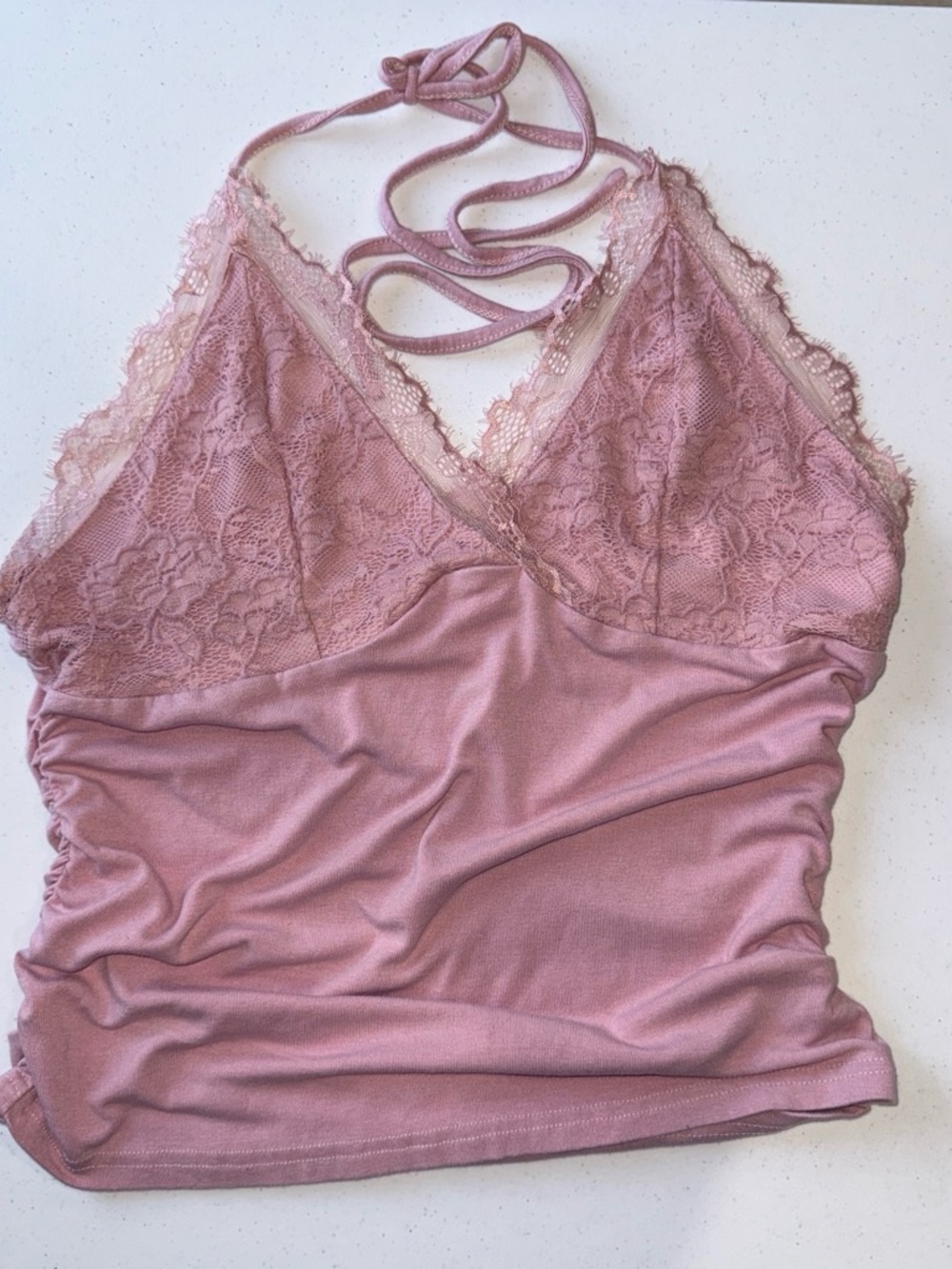 Cider Lace-Trim Halter Bandeau Top - Dusty Rose